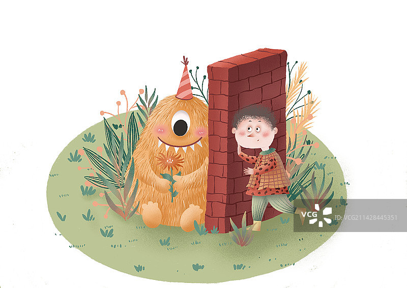 小男孩和小怪兽图片素材