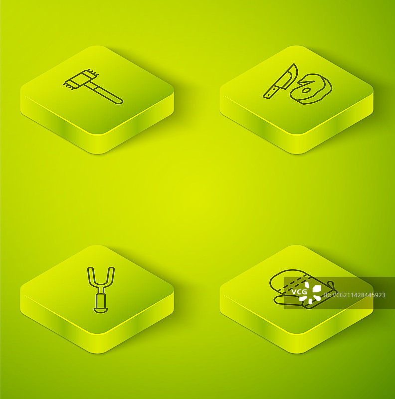 2.5D线条牛排肉和刀烧烤图片素材