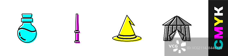 魔法棒巫师帽药水瓶套装图片素材