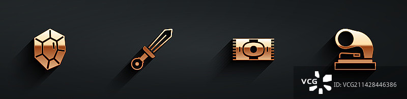 宝石、中世纪剑和经典地毯套装图片素材