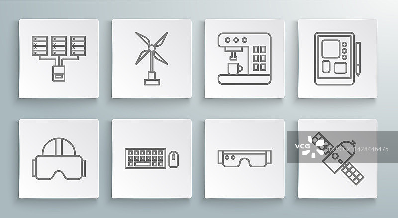 虚拟现实眼镜风力涡轮机线条组合图片素材