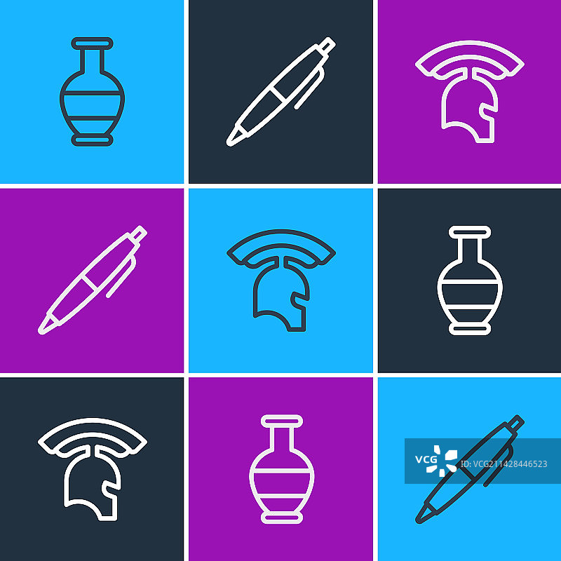 古代双耳瓶和罗马军盔套装图片素材