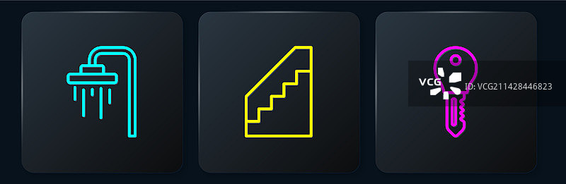 酒店门锁钥匙和楼梯简笔画图片素材