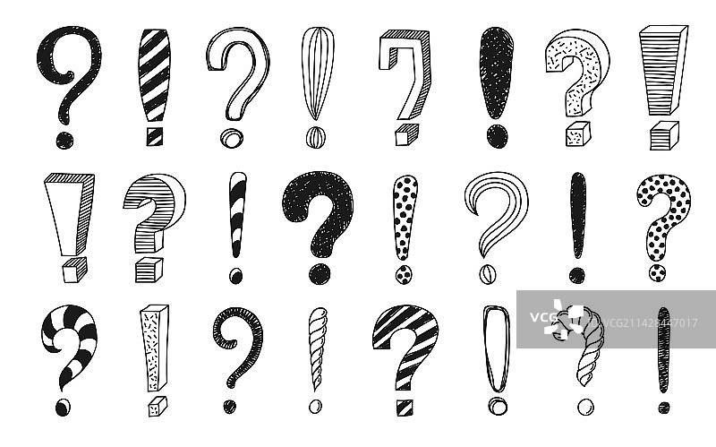 手绘涂鸦感叹号和问号图片素材