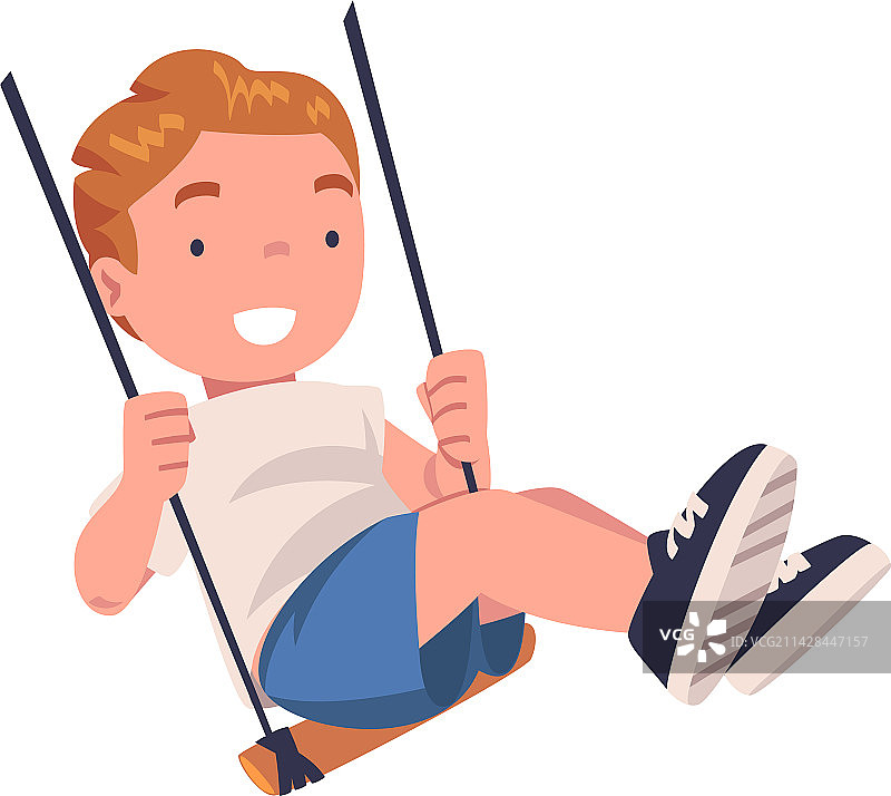 在秋千上荡漾的微笑快乐小男孩图片素材