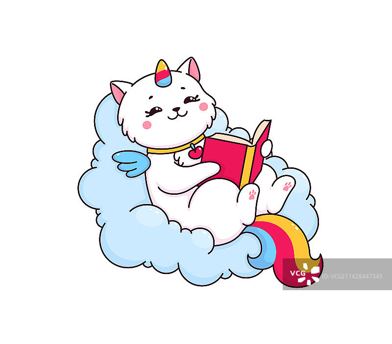 卡通可爱猫咪角色阅读书籍图片素材