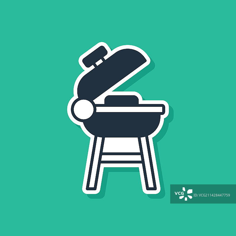 绿色背景上的蓝色烧烤架图标图片素材