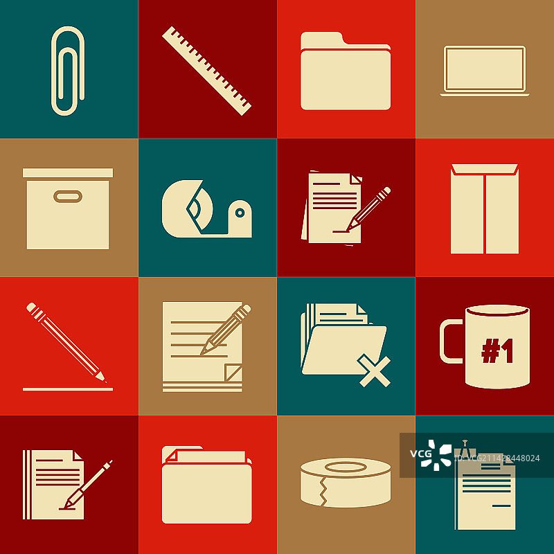 文件资料和夹子咖啡杯扁平风格素材图片素材