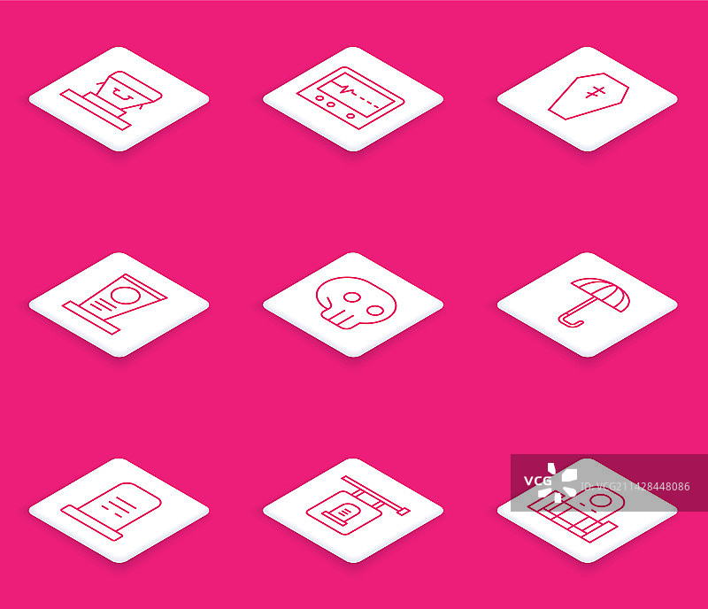 棺材、节拍、死亡监视器与十字架组合图片素材