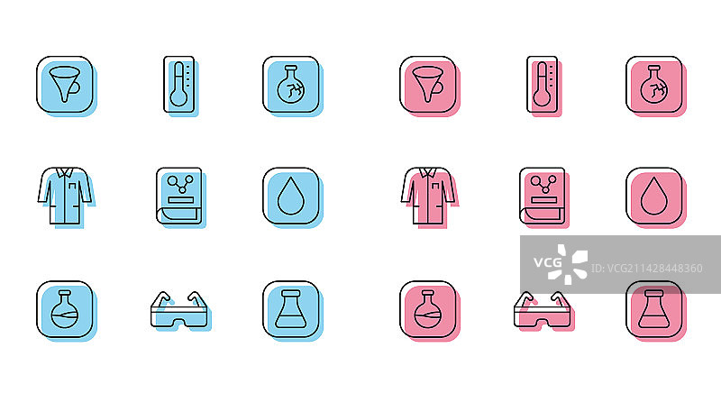 试管和烧瓶安全护目镜线条组合图片素材