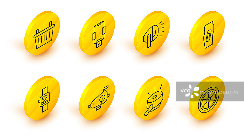 自行车车轮、车铃、脚踏板、智能手表线条图标图片素材