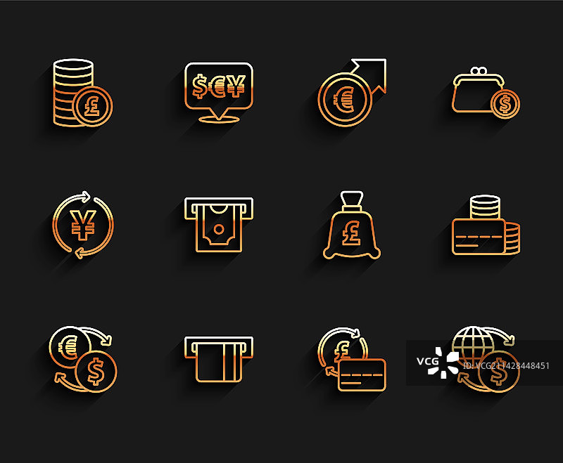 信用卡插入兑换现金线条图标图片素材