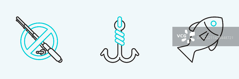 禁止钓鱼和鱼钩图标合集图片素材