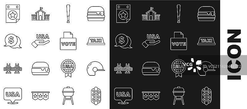 热狗三明治棒球头盔出租车图标图片素材