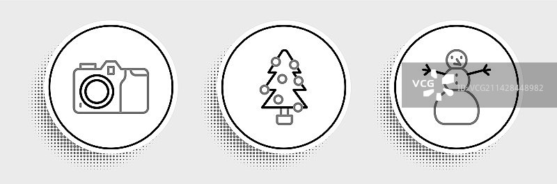 圣诞雪人照相机和圣诞树线条图片素材