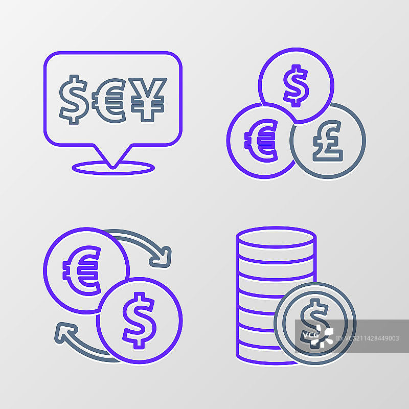 带有美元货币兑换的硬币金钱线条集合图片素材
