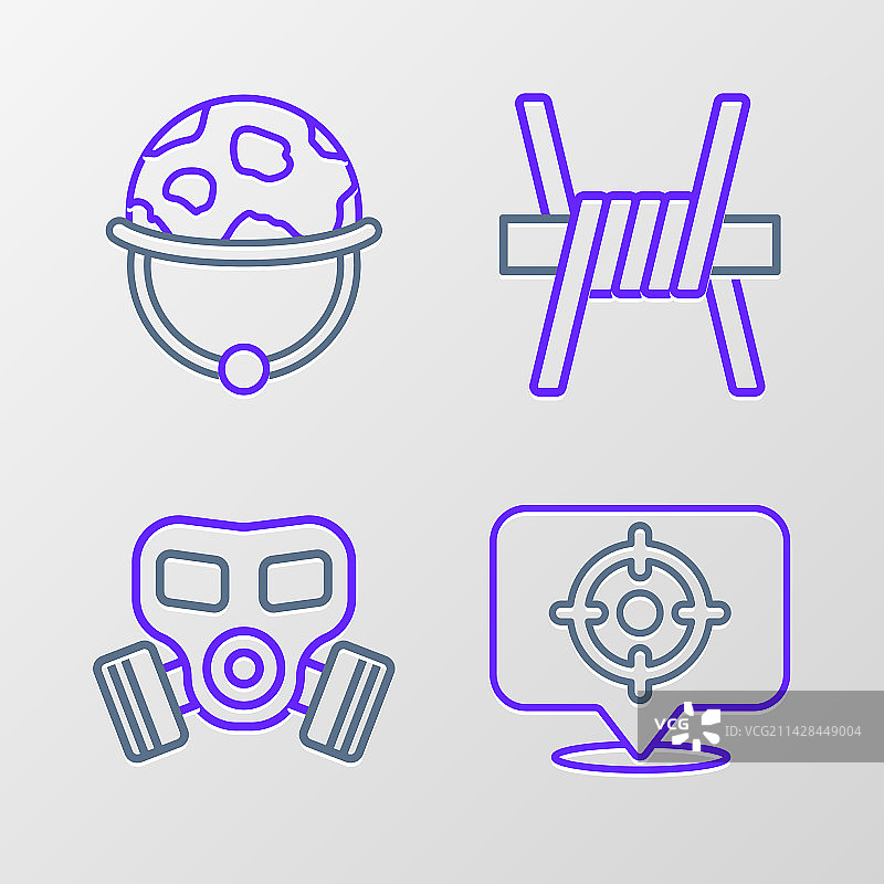 目标、运动、防毒面具和带刺铁丝网系列图标图片素材