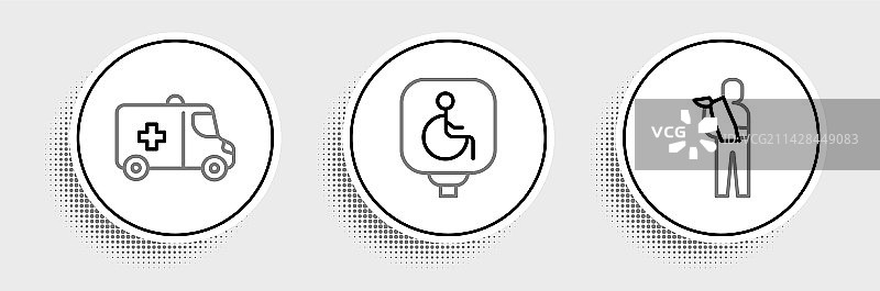 线条人物手臂骨折急救车图片素材