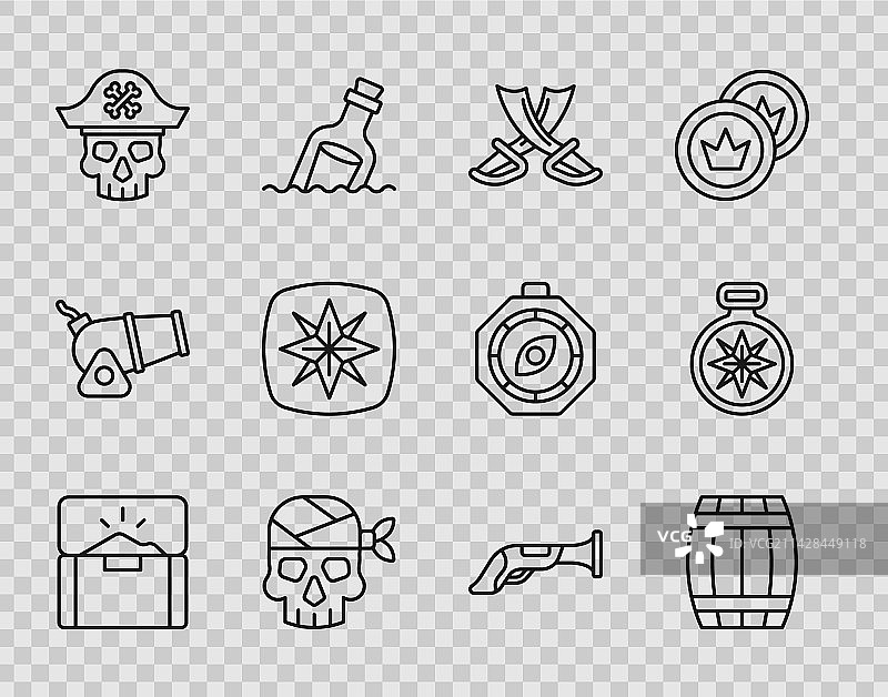 成套线条：古董宝箱和木桶图片素材