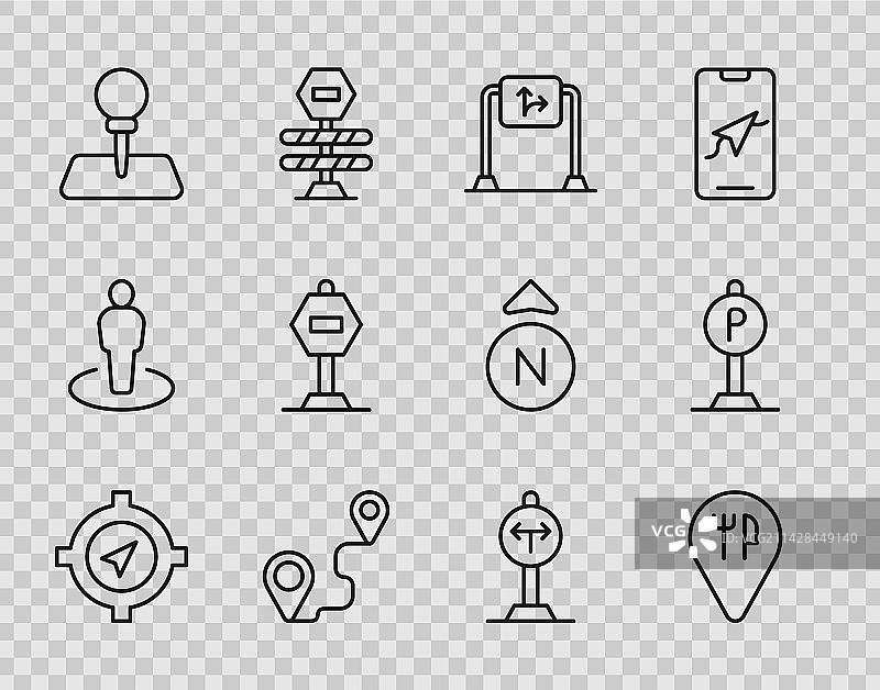指南针、咖啡馆、餐厅位置线条组合图片素材