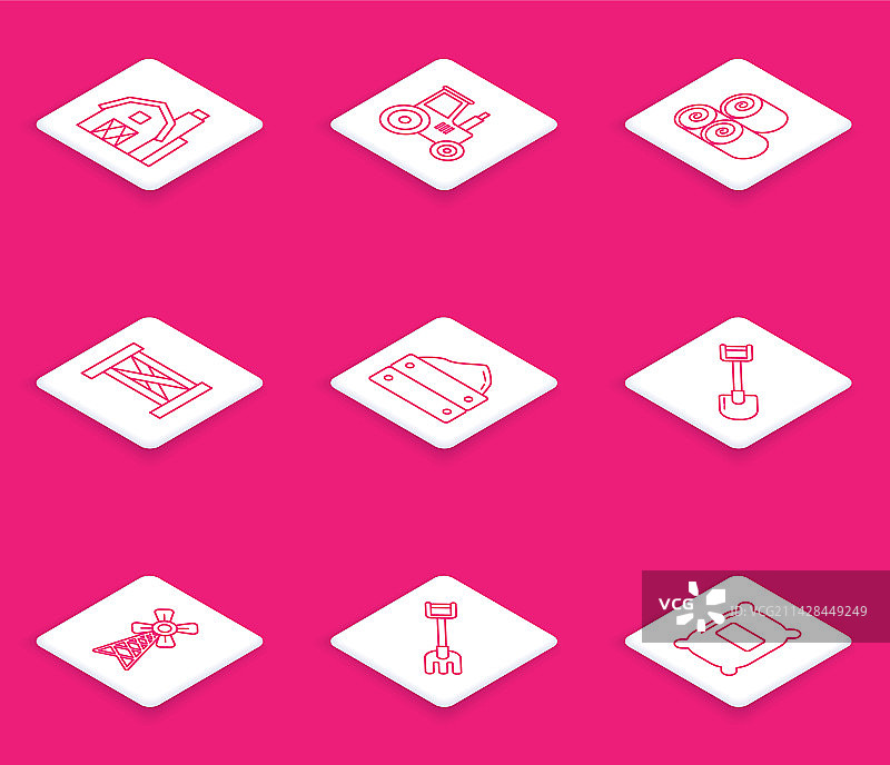 农舍拖拉机草捆的线条组合图片素材