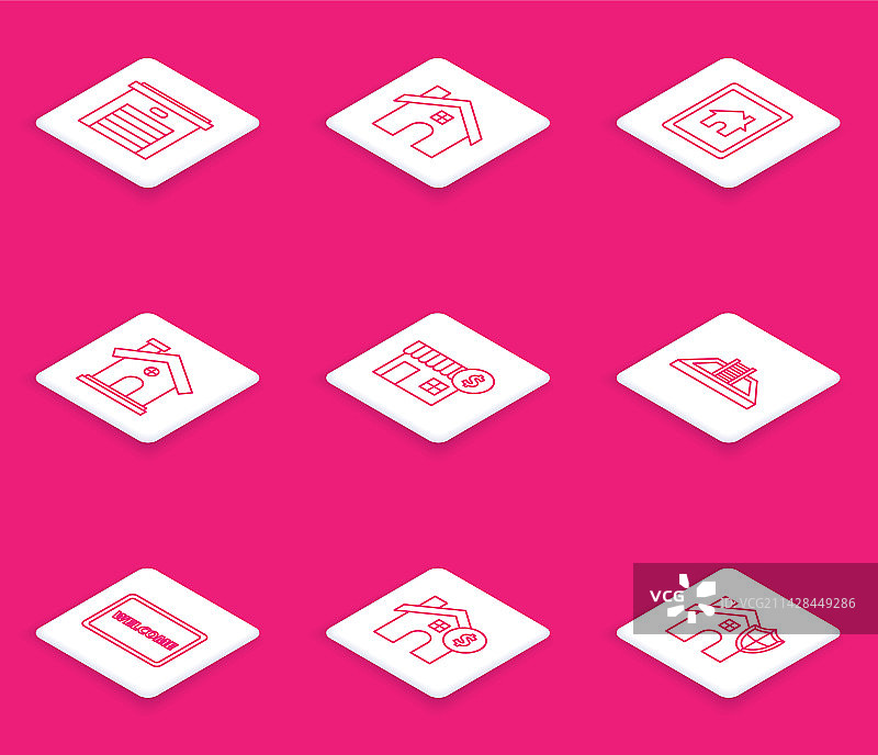 车库房屋平板电脑智能家居线条图标图片素材