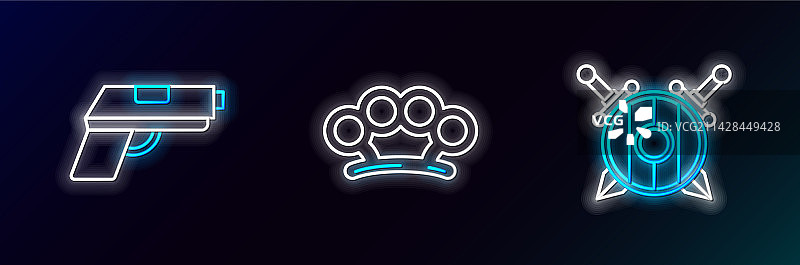 木制盾牌与交叉剑手枪图片素材