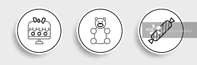 盘子蛋糕和软糖熊糖果线条设计图片素材