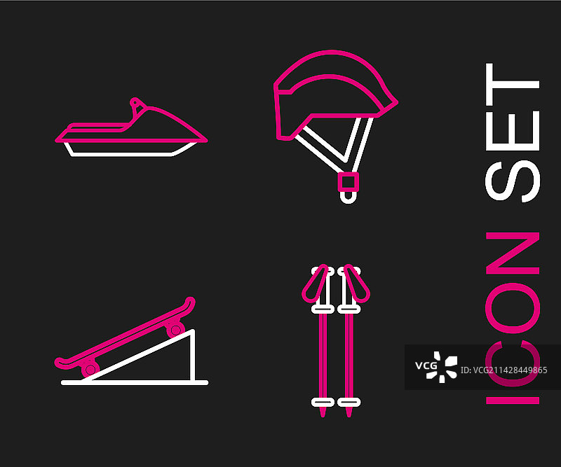 滑雪杖街头滑板坡道线条插画图片素材