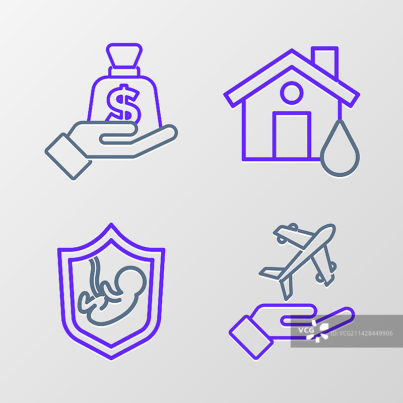 线条飞机、手持盾牌人寿保险图片素材