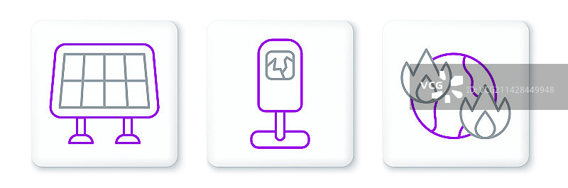 线条全球变暖、火灾和太阳能电池板设计图片素材