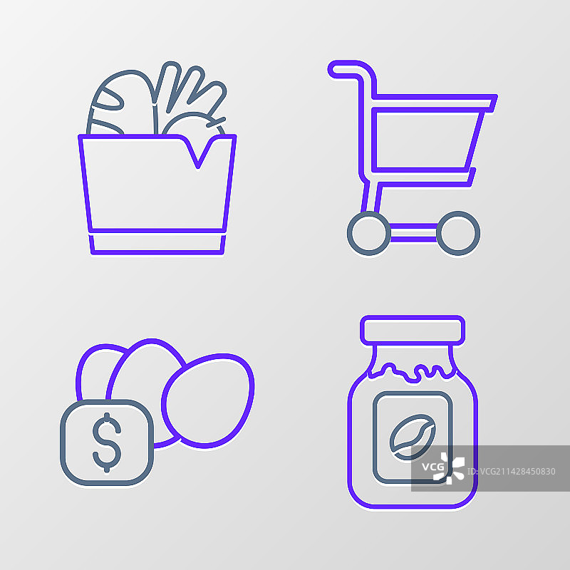 咖啡罐、瓶子和鸡蛋价格标签图片素材