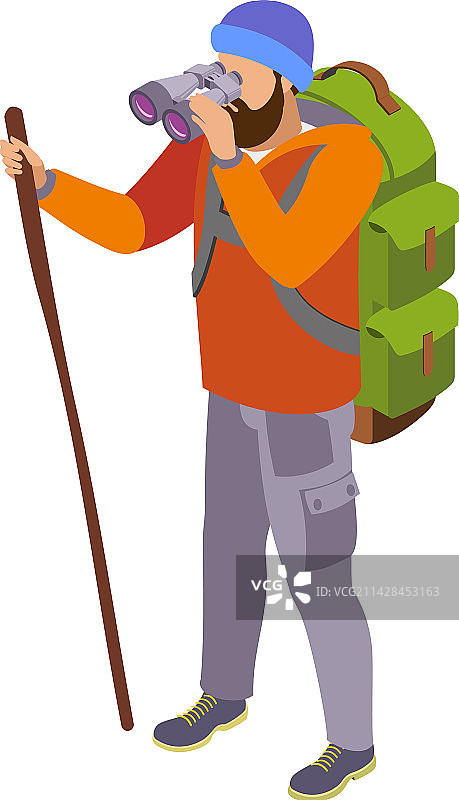 使用双筒望远镜的徒步者图片素材