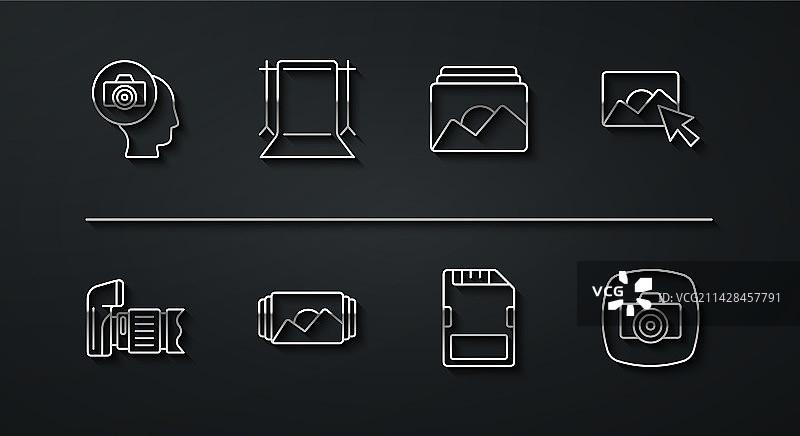 相机修图SD卡相框线性图标组合图片素材