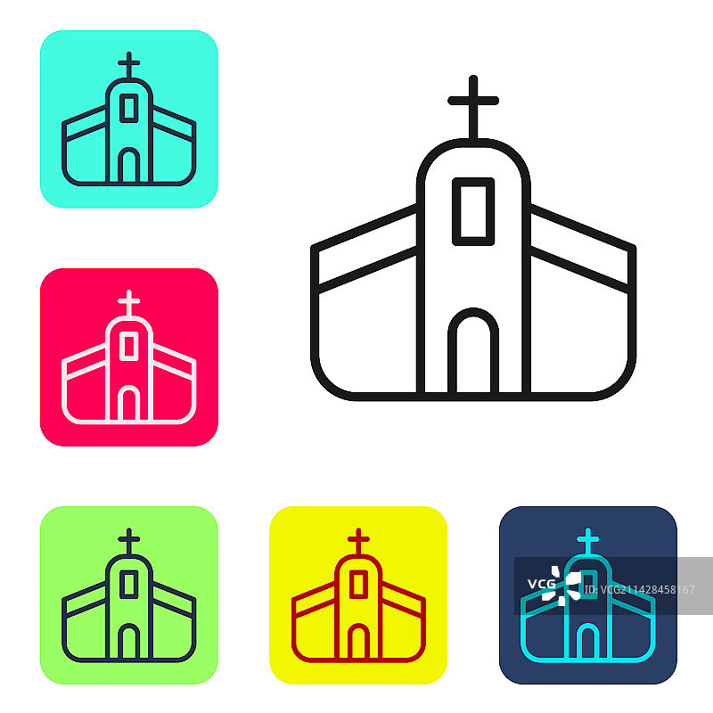 白色背景上的黑色线条教堂建筑图标图片素材