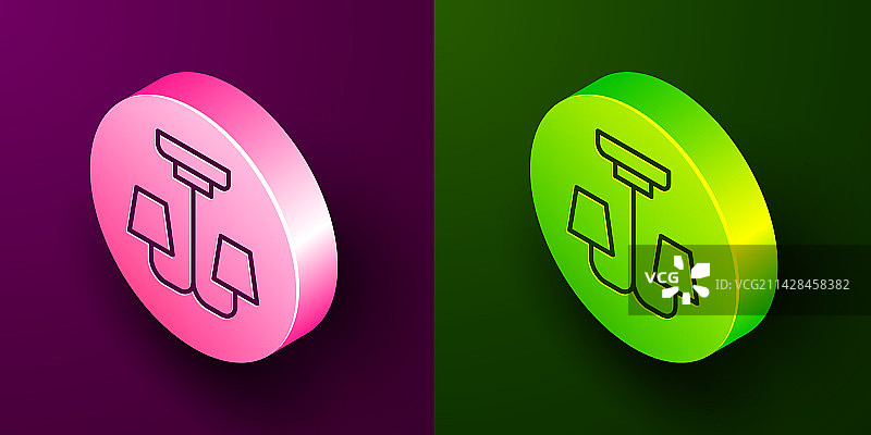 2.5D线条吊灯图标，紫色背景图片素材