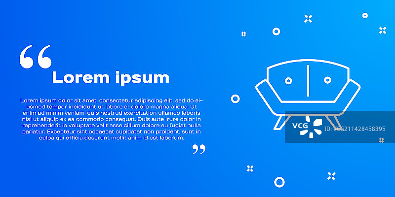 蓝色背景上的白色线条沙发图标图片素材