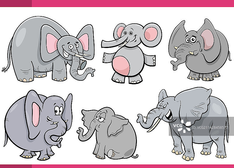 卡通快乐大象漫画人物套装图片素材