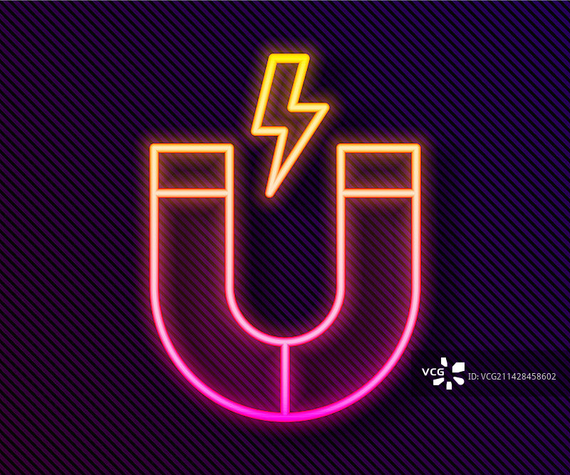 黑色背景上的发光霓虹灯磁铁图标图片素材