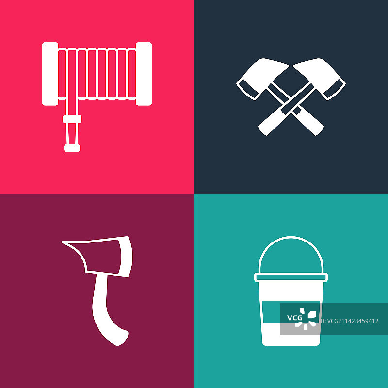 波普艺术消防桶、消防斧和水管图片素材