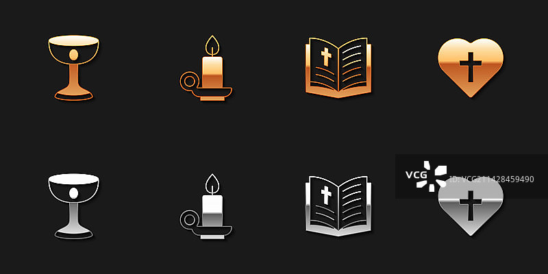 基督教圣杯燃烧蜡烛套装图片素材