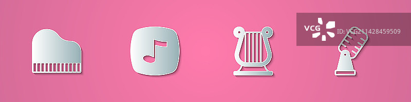 剪纸风格：三角钢琴、音符与音调图片素材