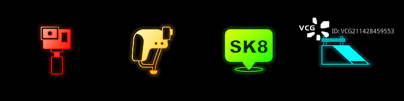 带运动相机的滑板头盔和公园图片素材