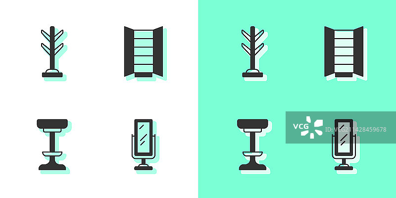 全身镜、衣帽架和椅子套装图片素材