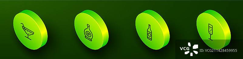 2.5D线条鸡尾酒白兰地酒瓶图片素材