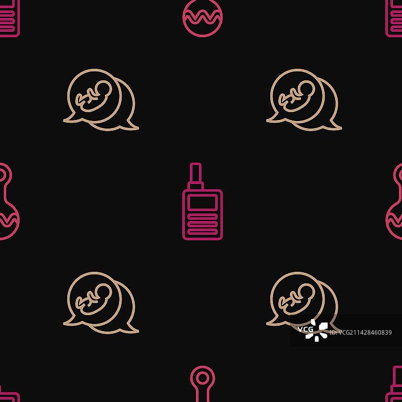 拨浪鼓、婴儿玩具和监视器对讲机线条组合图片素材