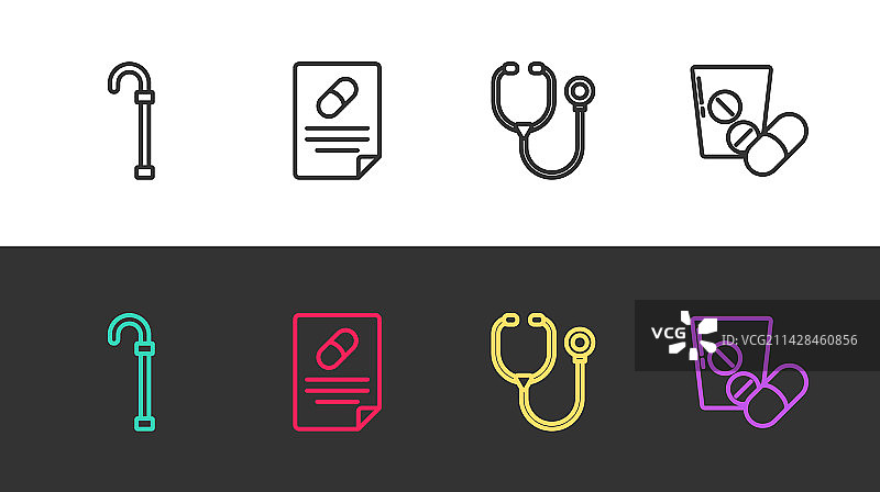 拐杖医疗处方线稿图片素材