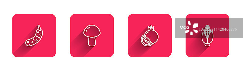 新鲜黄瓜、蘑菇、番茄、玉米线条组合图片素材