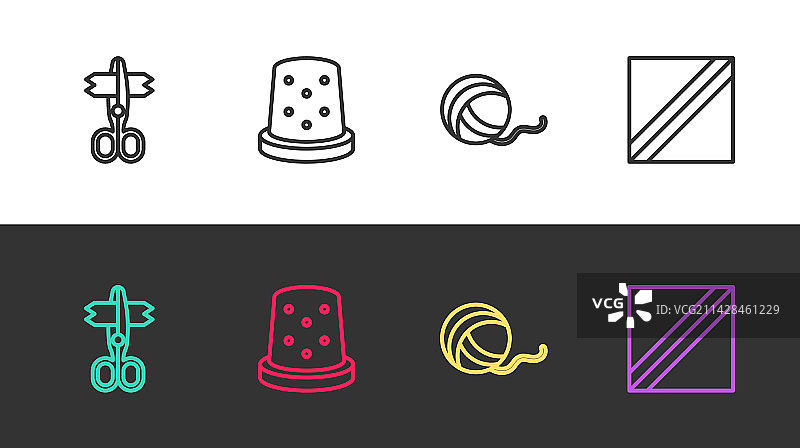 剪刀、缝纫顶针和纱线球图片素材