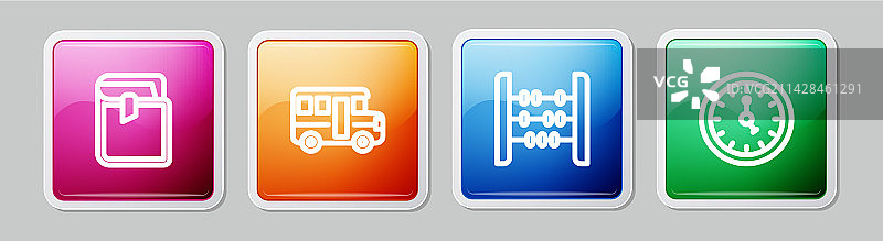线条图案：书籍、校车、算盘与时钟图片素材